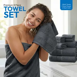 8-Piece Premium Towel Set  2 Bath, 2 Hand & 4 Washcloths | Soft, Absorbent 100% Cotton Towels for Home, Gym & Hotel