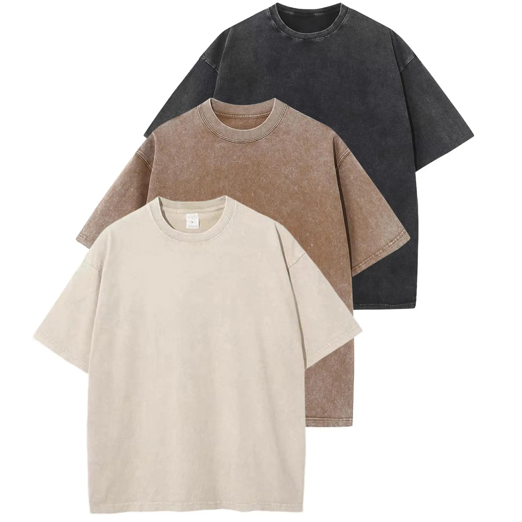 ACTCITY 3 Pack Women's Oversized T Shirts Acid Wash Cotton Crew Neck Half Short Sleeve Summer Unisex Tees Casual Loose Fit Solid Streetwear Comfortable Tops Basic Womenswear Plain Tshirt,belle