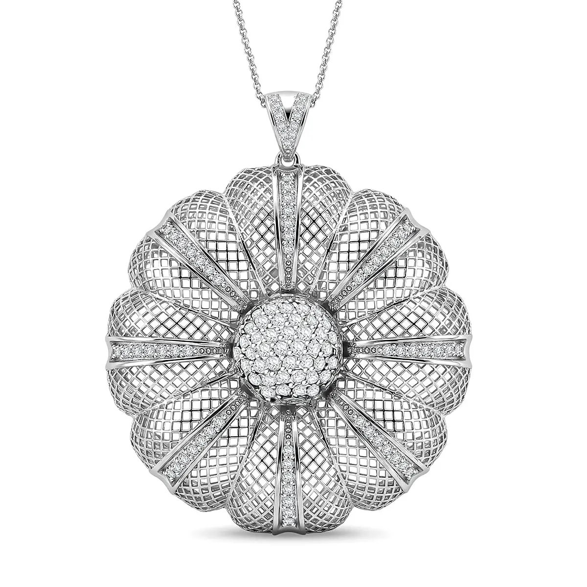 D'Joy Simulated Diamond Pendant in Rhodium Over Sterling Silver with Stainless Steel Necklace (20 Inches)