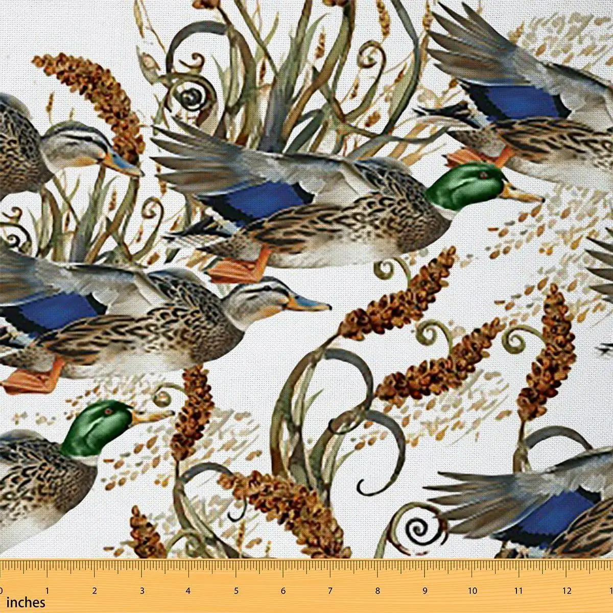 Colorful Duck Fabric Wild Flying Mallard Animal No Stretch Fabric Watercolor Outdoor Botanical Plants Soft Flannel Polyester Fabric DIY Home Accents Pre-Cut