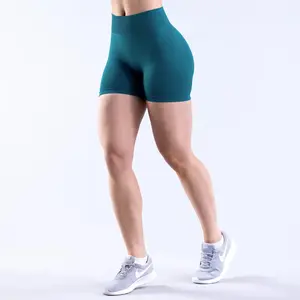 Impact Sports Shorts (with logo) — Seamless yoga compression shorts for fitness/gym wear, hip-lifting design with hidden scrunch for butt lift, low-waist biker shorts