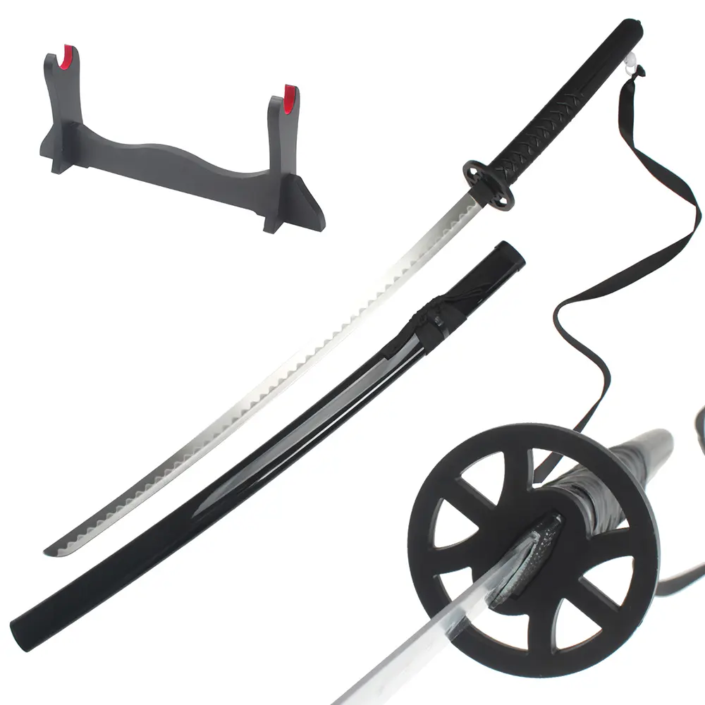 41-in Real Bleach Sode no Shirayuki Black Cosplay Sword, Unisex Fencing Prop with Wooden Holder Stand, Halloween Decoration for Anime Fans, Birthday Gift, Christmas