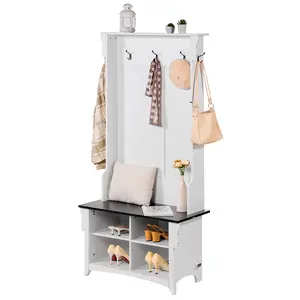 【fathersdaygift】VEVOR Hall Tree Entryway Bench, Coat Rack with Shoe Storage, 32" Wide Mudroom bench with Storage and Seating, Adjustable Shelves and 5 Hanging Hooks with 4 Storage Drawers,for Mudroom,Entryway,Hallway