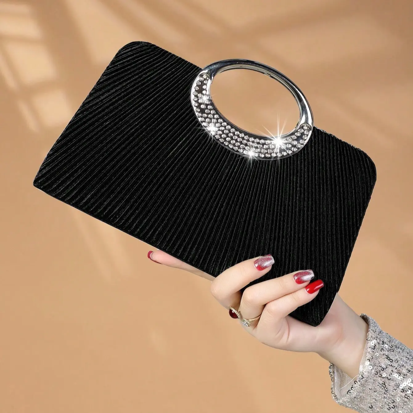 Purse Bag, Elegant And Shiny, Evening Bag, With Rhinestone Handle Charming Pleated Handbag, Suitable For Weddings, Birthdays And Women's Parties, Small Square Bag Valentine's Day Gift Bag Da Dinh tote bag