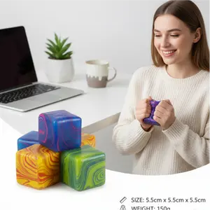 Vibrant Marble Squishy Cube for Stress Relief, 5.5cm Colorful Sensory Fidget Toy for Office Desk & Studying, Premium Heavyweight Anti-Anxiety Gift