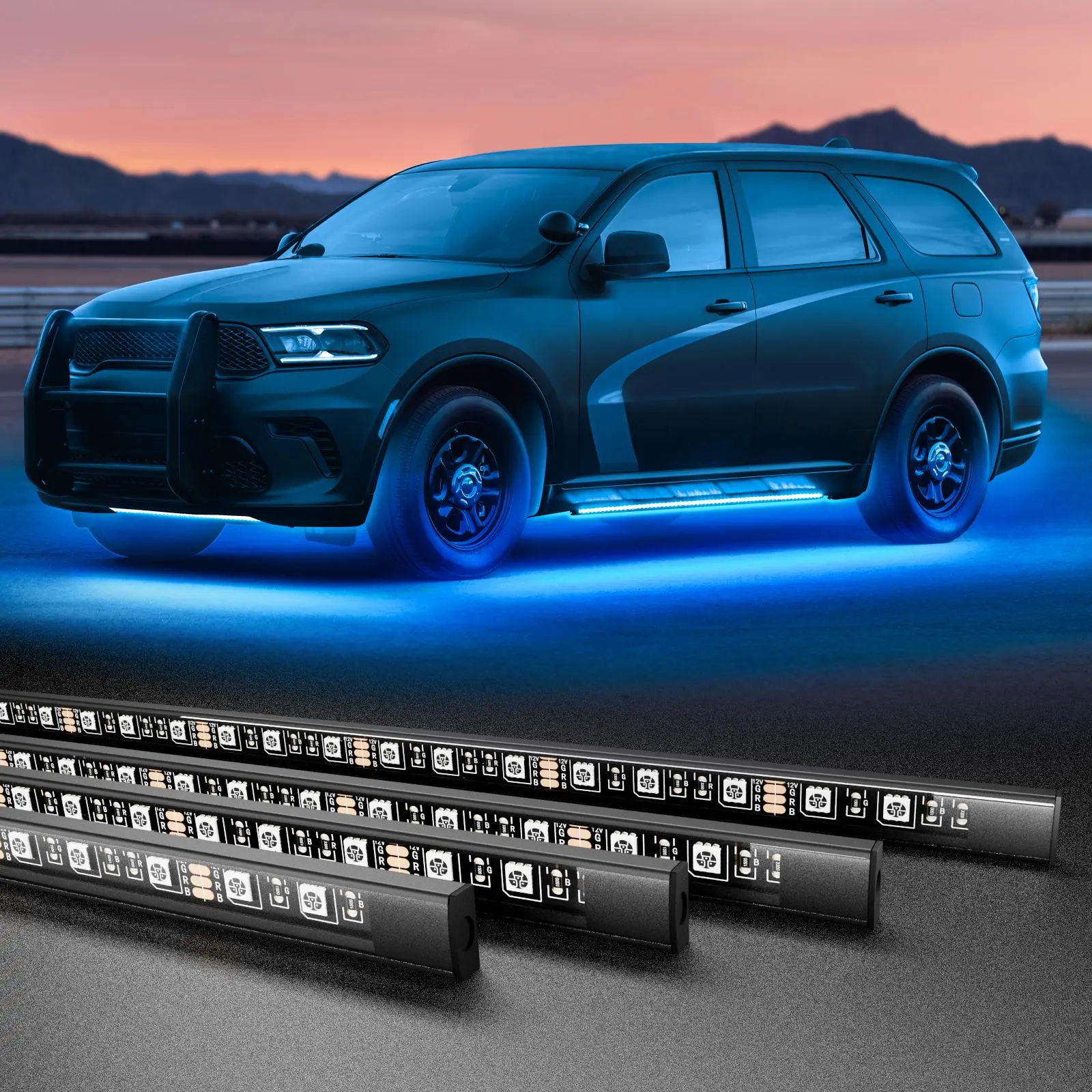 RGB Underglow Lighting Kit, 4-Pack IP68 Waterproof Neon Accent Car Strip Lights with 16 Million Colors, App Control & Music-Sync Underbody LED Strips for Cars, Trucks & SUVs, Car Decorative Light