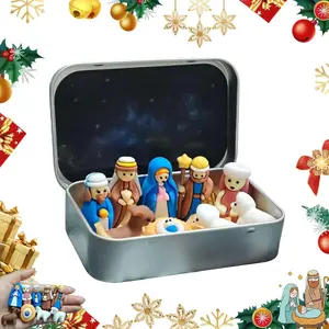Mini Traditional Christmas Nativity Set in a Tin Box, Portable Mini Nativity Scene Set, Handcrafted Quality Pocket Nativity Scene Figures Gift Tin, Perfect for Christmas Decorations and as a Gift for Friends and Family
