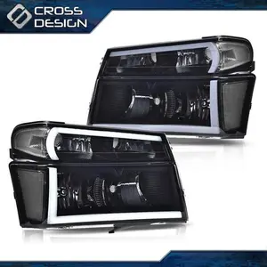 CROSSDESIGN Black LED DRL Headlights Lamps Fit For 2004-2012 Chevy Colorado GMC Canyon