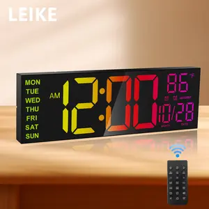 Upgraded 12.4" Large Digital Wall Clock with 8-Color LED Display, Night Light, Remote Control, Dual Alarm and Auto Dimming