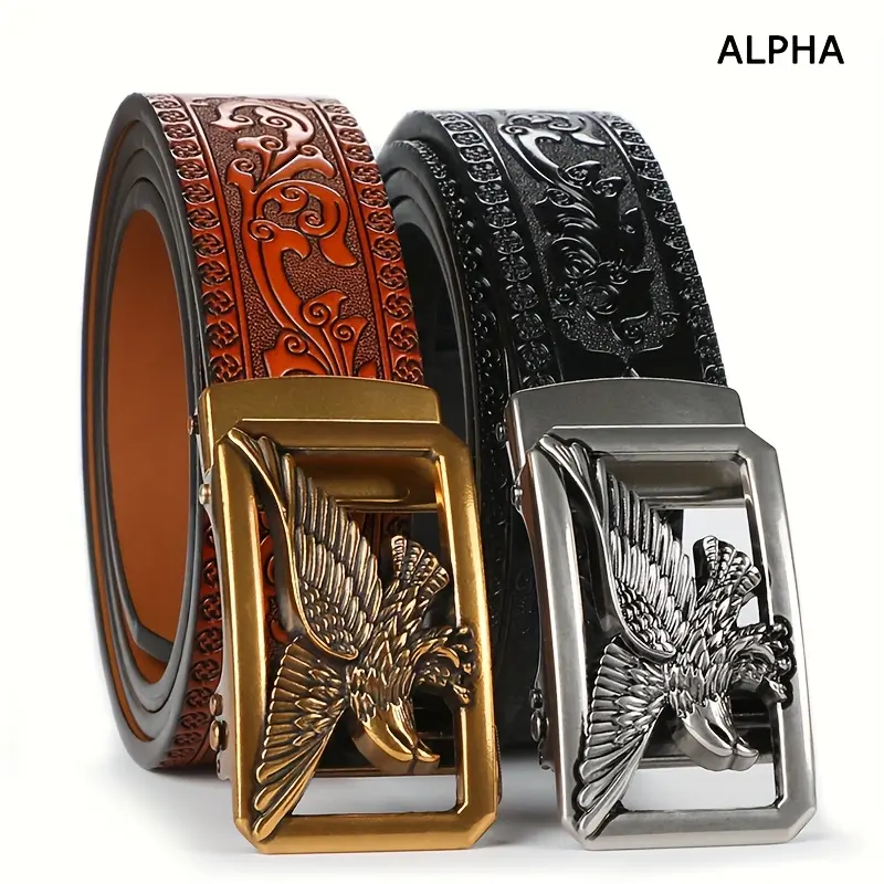 [2pcs Leather Belt] 2pcs Genuine Leather Ratchet Belt for Men |   Adjustable Automatic Buckle, Durable Alloy Buckle, Versatile Casual Business Style