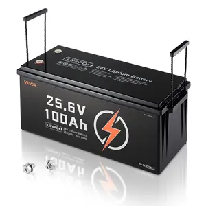 VEVOR 24V 100Ah LiFePO4 Lithium Battery, Built-in 50A BMS, Deep Cycle Lithium Rechargeable Battery with Low Temperature Protection, 4000+ Cycles, Max. 2560Wh, for RV, Camper, Trolling Motors, Marine