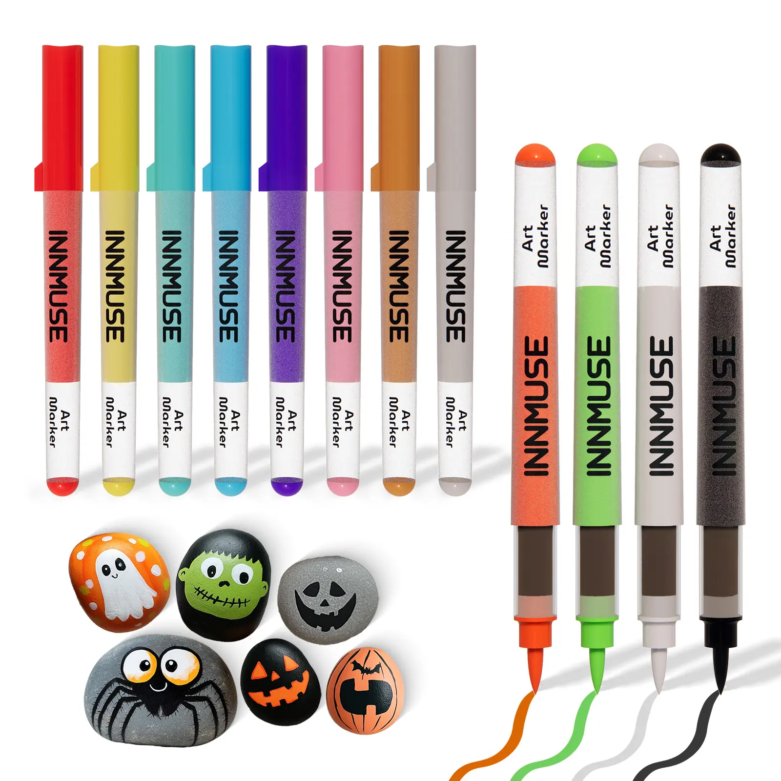 INNMUSE Acrylic Paint Markers with Smooth Flow Brush Tip for Rock Wood Canvas DIY Projects & Gifts Bold No-Bleed Colors Quick-Drying Water-Based Easy Ink Flow Budget Friendly Marker Set, quick dry marker pen, window  paint