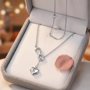Women's Stainless Steel Heart Infinity Y Necklace | Custom A-Z Alphabet Letter Monogram Pendant | Adjustable Tarnish-Free Chain
