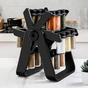 18-Jar Rotating Spice Rack Organizer with Glass Jars & Canisters, Kitchen Seasoning Storage Solution for Countertop or Cabinet, Canister