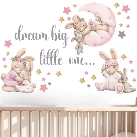 Nursery Wall Decals Pink Bunny Nursery Decor Kids Room Decor Wall Stickers Girl Room Decor Baby Room Decor Toddler Room Decor Nursery Wall Decals Pink Rabbit Baby Girl Nursery Wall Decor