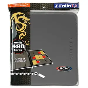 BCW Gray Z-Folio LX Leatherette 12-Pocket Zipper Binder BCWZF12LXGRY