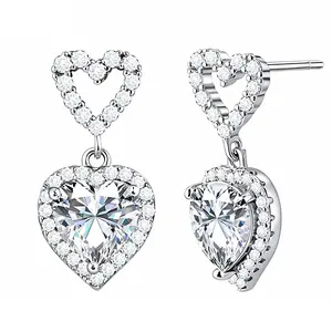 EIoways Sterling Silver Heart-shaped Earrings Push Back Moissanite Stud Earrings S925 Sterling Silver Moissanite Jewelry Perfect Birthday Mother’s Day Christmas Gift for Men Women Wedding Set