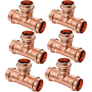 Copper Press Fittings Tee 1 inch Copper Coupling,6PK Press Fit Tee for Copper Tube,Zero Lead Coppers Press Tee Fittings with 1" PxPxP,Outer Diameter 1-1/8",Use with Hydraulic Press Fitting Tool