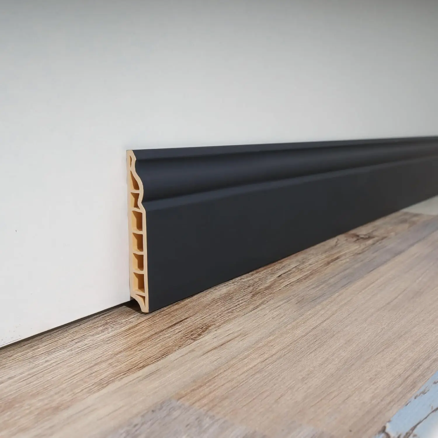 Wall Baseboard Molding Trim 8-Pack of 56 x 3.2 in., High Impact Polystyrene Skirting Board - Installed with Glue - Black