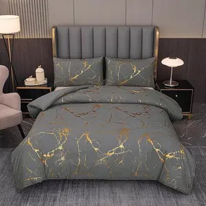 Metallic Marble Pattern Decorative Duvet Cover Set without Filler, 2/3 Counts/set Including 1 Duvet Cover & 1/2 Pillowcase, Soft Bedding Set for Home Bedroom