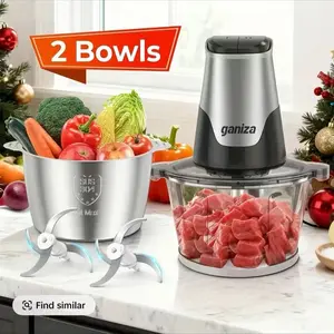 Ganiza Food Processor with 8 Cup Glass Bowls & 8 Cup Stainless Steel 2-Speed Food Chopper Meat Grinder  Upgraded Button & Smart Overheat Protection Light - Includes Clean Brush 2 Sets of Blades Kitchen Vegetable Slicer Vegetable Cutter Kitchen Appliances