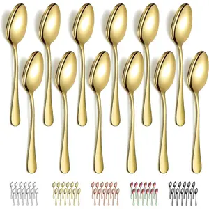 Gold Dinner Spoons 12 Pieces, Gold Titanium Plating Stainless Steel 7.28inch Spoons, DEasy To Clean, Dishwasher Safe Dinnerware Utensils Cutlery