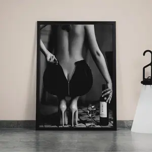 Woman with wine glass Poster, Black and White, Fashion Photography, Bar Cart Print, Alcohol Wall Art