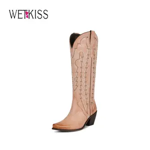 Wetkiss Women’s Knee-High Cowboy Boots – Embroidered Western Cowgirl Boots with Pointed Toe and Block Heel  #Summervibes #TikTokShopStockUp