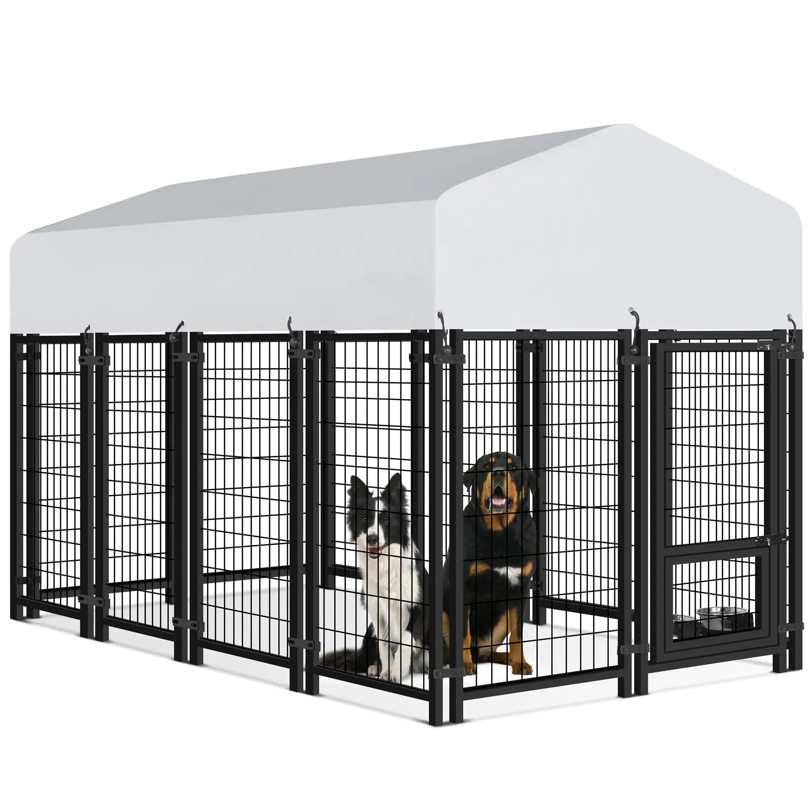 Oranland All-Weather Outdoor Dog Kennel & Puppy Enclosure (7.8x4x5FT) - Waterproof Roof, Lock, Bowls for Medium/Small Dogs, UV-Resistant Anti-Rust Welded Wire Design, Puppy Kennel
