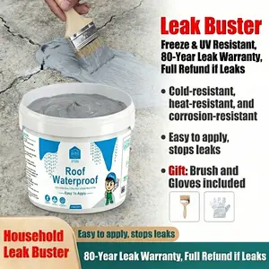 Household Waterproof Leak Repair Glue, 17.6oz/500g Neutral Gray, Quick Drying, Multi-Surface Leak Stopping Repair Sealant, Flexible Rubber Coating for Indoor & Outdoor Use, Ideal for Roof, Wall, Cracks, Corners, Tiles, Gutters & Basement