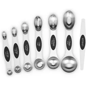 7 PCS Magnetic Measuring Spoons Set, Dual Sided, Stainless Steel Small Tablespoon, Teaspoons, Fits in Spice Jars, for Dry and Liquid, Black