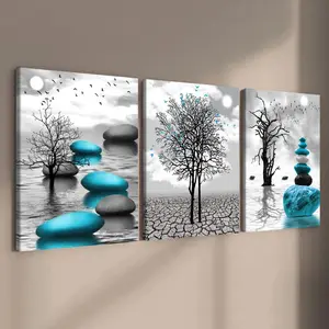 Wooden Framed Canvas Painting, 3 Counts/set Abstract Plant Pattern Western Wall Art Decoration, Wall Decor for Home Living Room Bedroom Office
