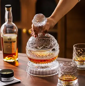 360° Rotating Whiskey Decanter | Luxury Crystal Glass Liquor Bottle Stress-relieving diamond-cut rotating tumbler, 53.93 oz large capacity Ideal for home use, gifts, and birthday presents