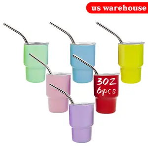 Double Wall Insulated Super Mini 6pack 3oz Sublimation Stainless Steel Mini Tumbler - With Metal Straw And Lid, Mix 6 Colors - For Dining Party Or Holiday candy stuffing Birthday Drinkware Flasks Insulation