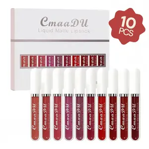 [10 Pcs] Liquid Matte Lipstick Set, Waterproof, Non-Sticky, Moisturizing, Fast-Drying, Shade,Suitable for All Skin Types, Cosmetic, Glossy Hydrating Lipgloss