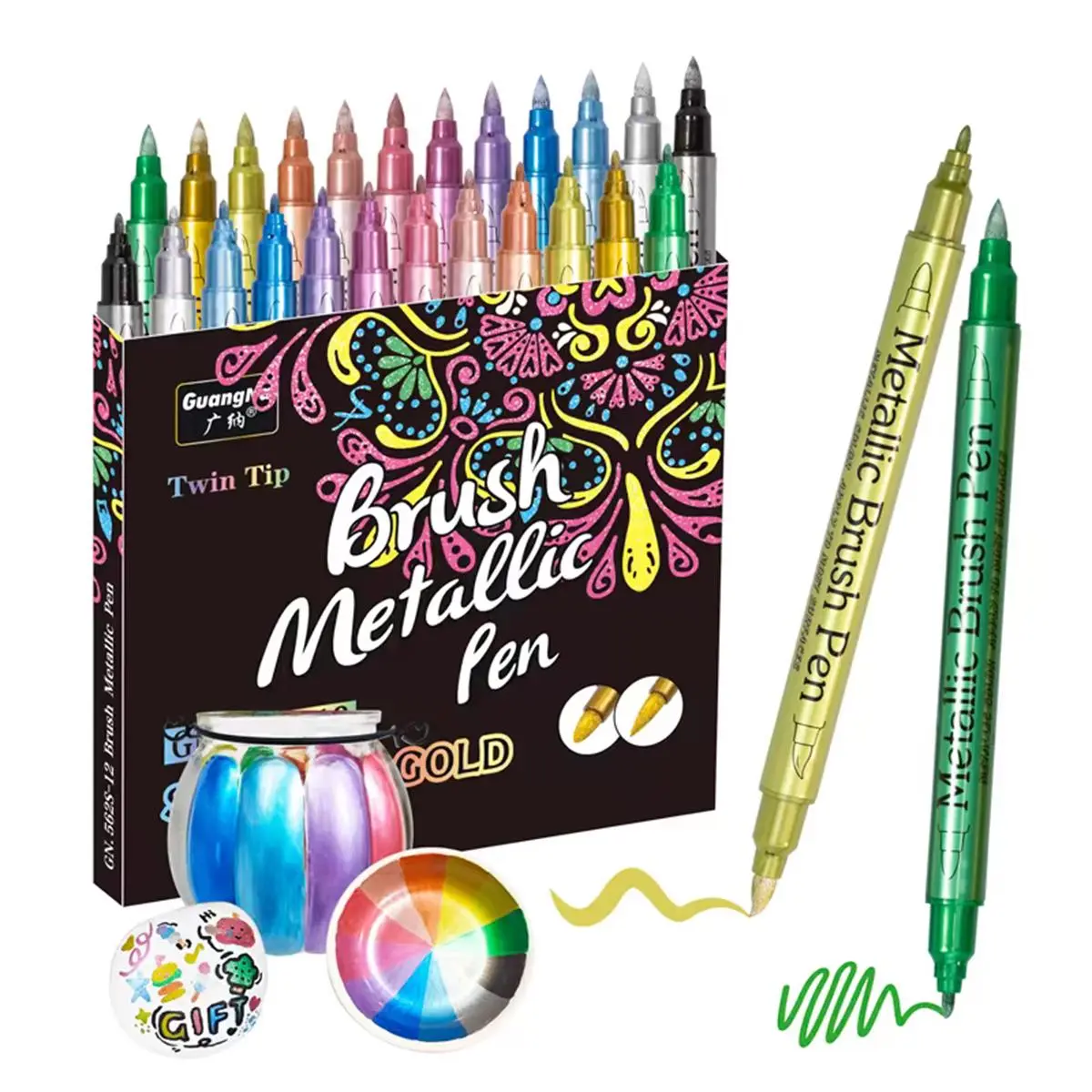 【 Metal Craft Pen 】12/24 color double-tipped Marker Metal Craft pen | Gold and silver signature pen Album Doodle pen suitable for painting on materials such as glass, ceramics, signatures, plastic, shoes, and stone