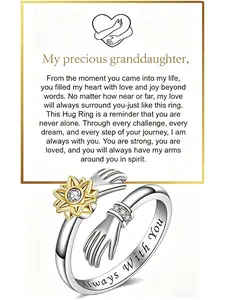 To My Granddaughter Hug Ring For Hope Rings, Inspirational Stainless Steel Engarved With Always With You Message Adjustable Ring for Women Non Tarnish Jewelry Gift for Her Birthday Christmas