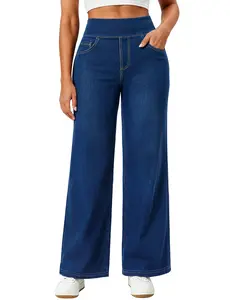 AVAMO Jeans elásticos para mujer Stretchy Wide Leg Jeans High Waist Tummy Control Jeans with Pockets Denim Baggy Trendy Mother Jeans Outfits Womenswear Bottoms Streetwear #SummerVibe