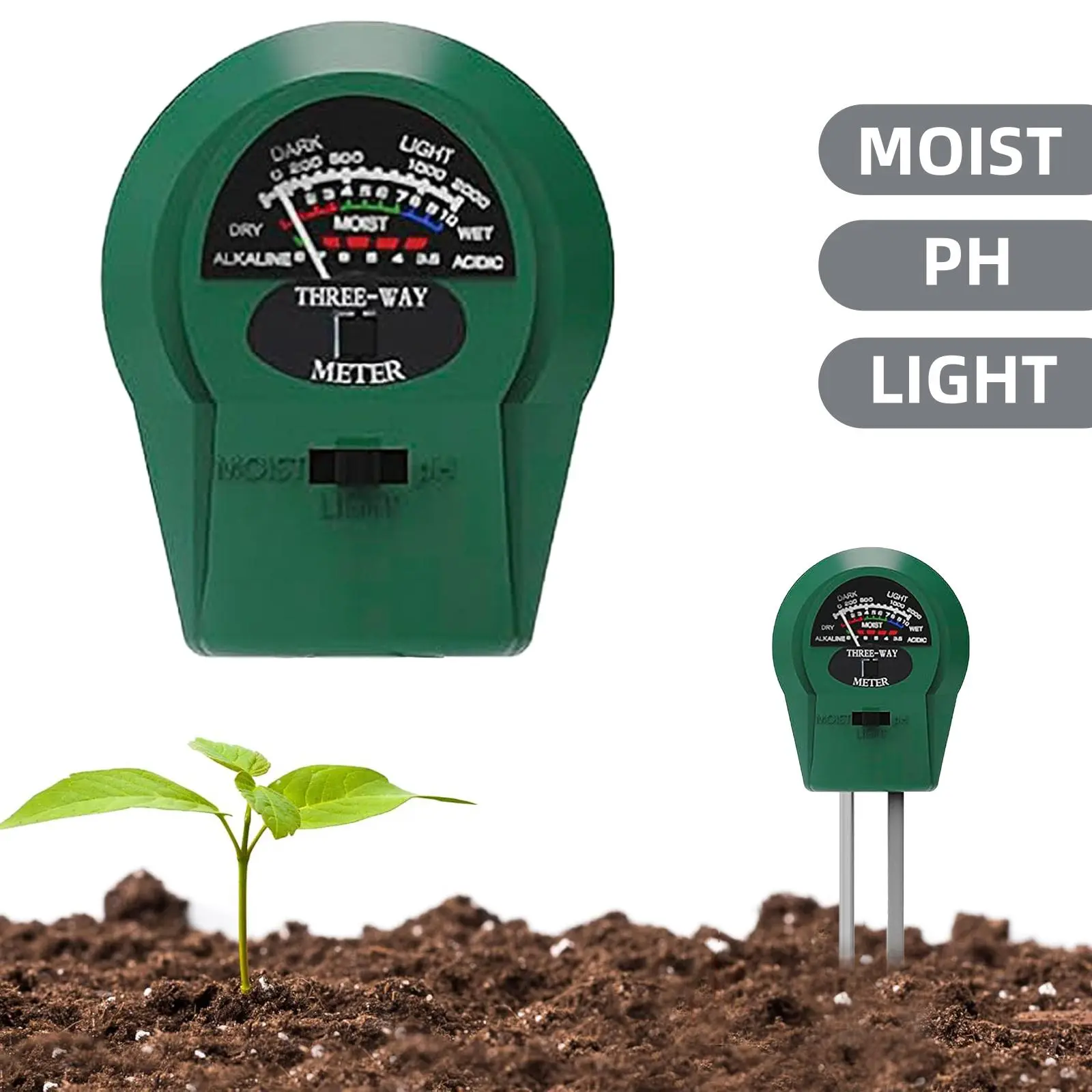 3 in 1 Soil Moisture Meter, No Battery Required Soil Moisture & PH & Light Meter, Garden Soil Testing Tool, Soil Tester for Garden, Lawn, Farm, Indoor & Outdoor Plant Care Detector