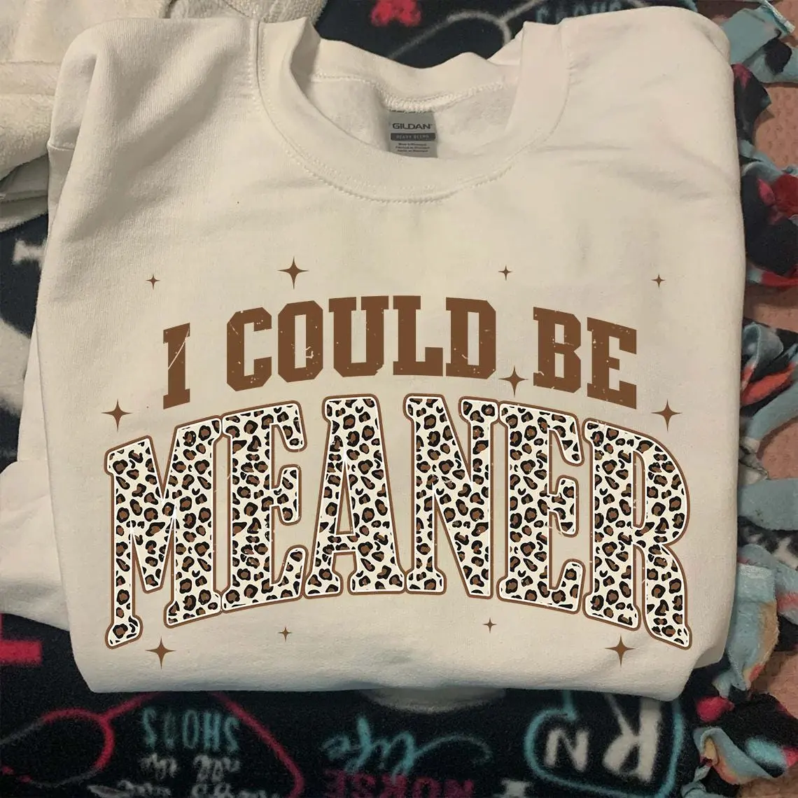 I Could Be Meaner Leopard Sweatshirt, Funny Sarcastic Quote Pullover, Sassy Women Graphic Sweatshirt, Trendy Humor Style for Casual Wear, Cozy Statement Top for Confident Girls - HARSIN