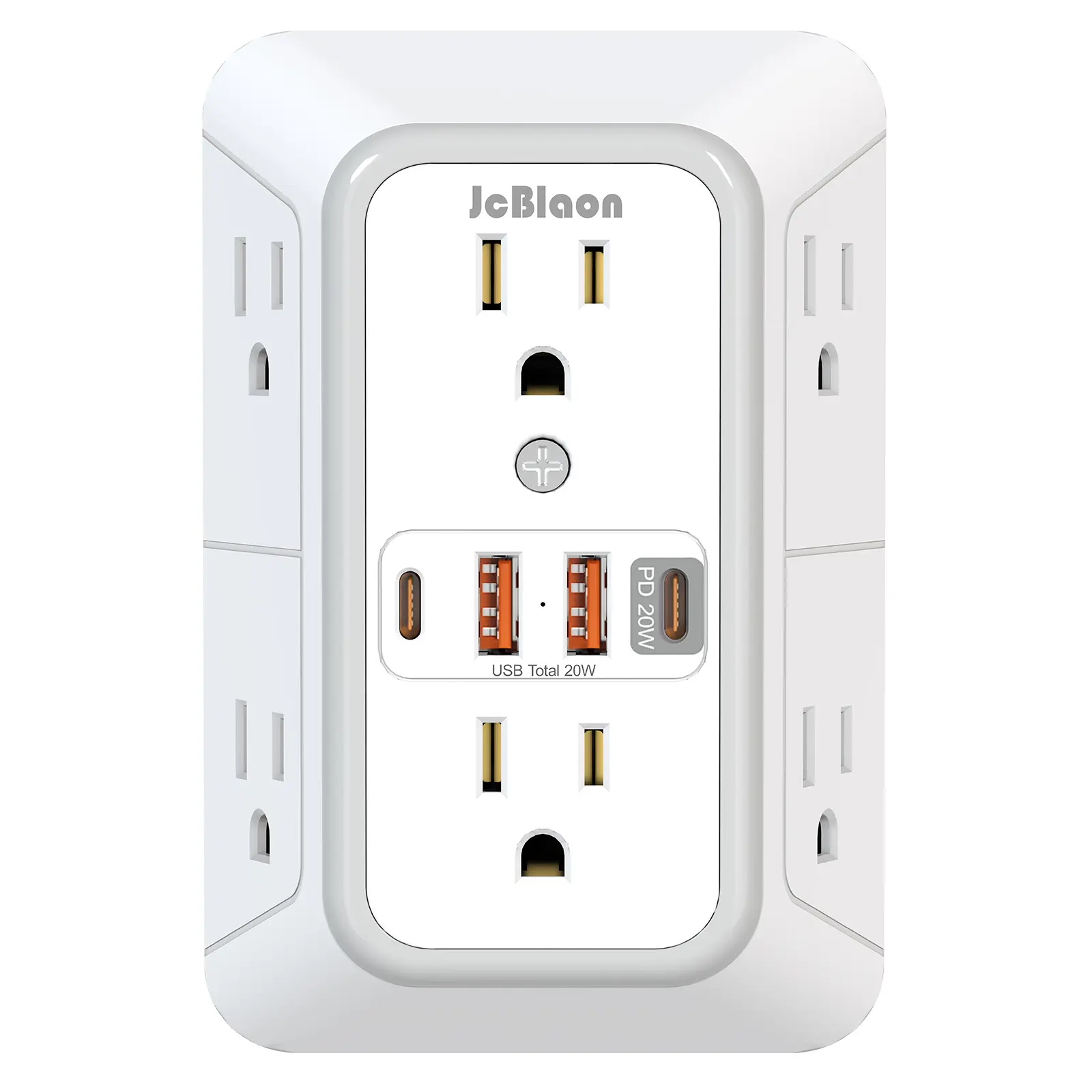 10-In-1 Power Outlet Surge Protector - 6 Spaced Outlets, 4 USB Ports (PD20W, 1 USB Slot Included), Compact 3-Sided Wall Plug Adapter for Home, Travel