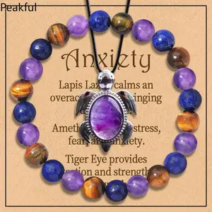 2-Piece Natural Gem Beads Jewelry Set, Viral Spiritual Anxiety Relief Bracelet Stack and Necklace, Minimalist Healing Crystal Accessory for Women Unisex, premium bead craft and meaningful energy benefits, ideal for casual styling, yoga moments, summer dai