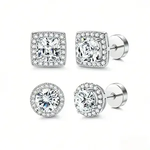 4 Pairs Unisex Hypoallergenic Cubic Zirconia Stud Earrings,he Perfect Gift for Her.