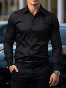 Men's Basic Wide Fitted Shirt, Long Sleeves, Versatile for Multiple Occasions, Easy Transition From Office Commute to Daily Casual Wear