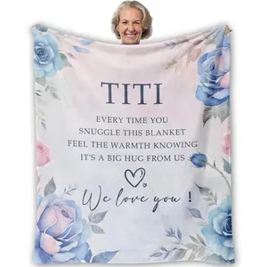 Floral Titi Aunt Blanket, Aunt Gifts From Nephew Niece For Birthday Christmas, Titi We Love You Throw Blankets For Sofa Couch Bedroom Living Room Home Decor, 50X60 Inches
