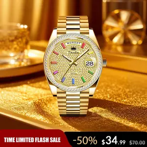 TINAIBIN Luxury Diamond-Studded Launch Event Classic Round Dial Watch — Quartz watch with gift box; a fashionable, timeless classic that sparkles at work and leads the trend—Holiday Flash Sale.