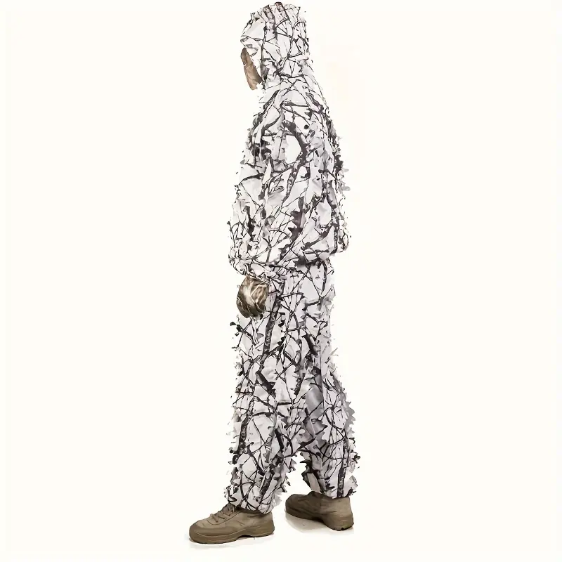 Adult White Tactical Ghillie Suit, 2-Piece Hooded Snow Camouflage Costume for Hunting, Outdoor Sports & CS Games