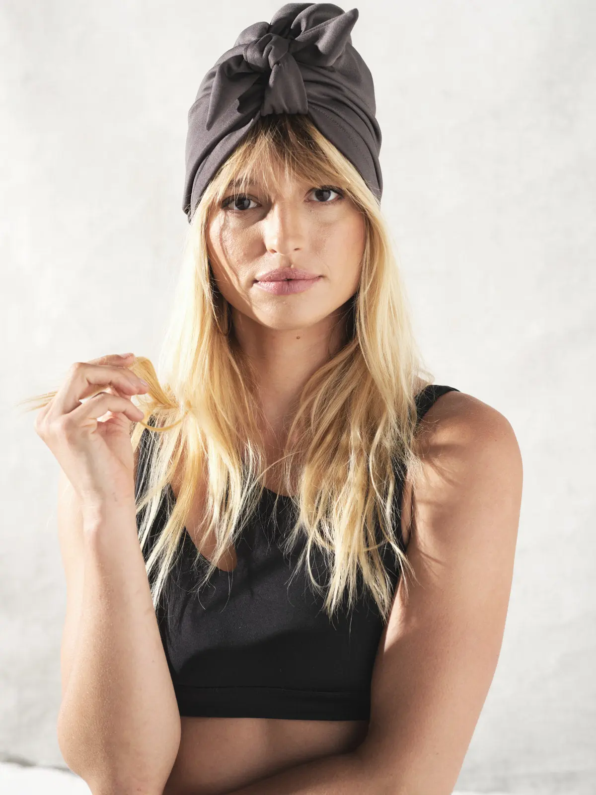 Top Knot Pre-Tied Turban - Stretchy Light Fabric with Soft Neutral Undertone & Gathered Pleated Details for Comfortable Wear
