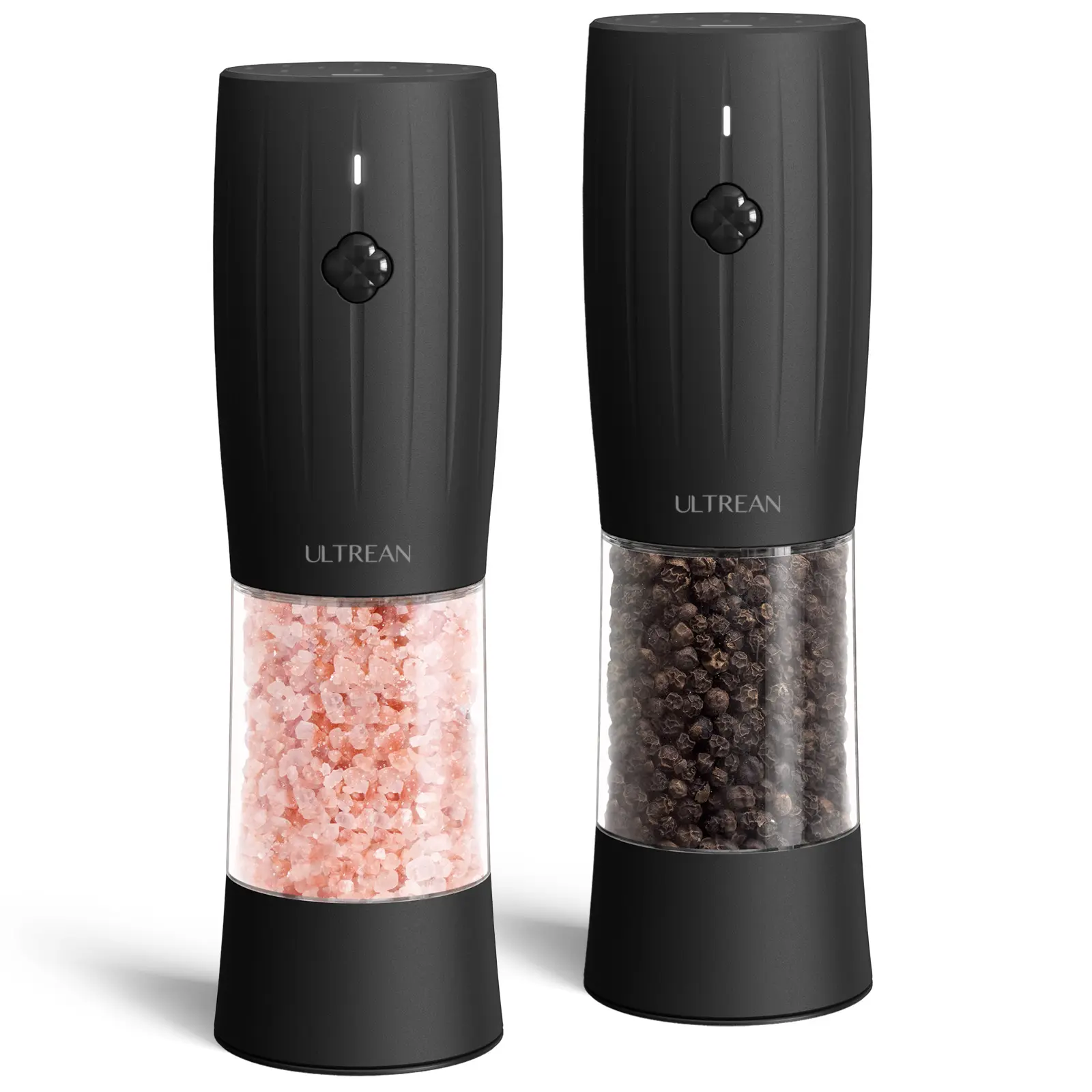 Ultrean Rechargeable Electric Salt and Pepper Grinder Set - Modern Cylindrical ABS Plastic Seasoning Utensils with 6 Adjustable Coarseness, Coarse Control, LED Light, Sky Blue Kitchen Gadget, Housewarming Gift