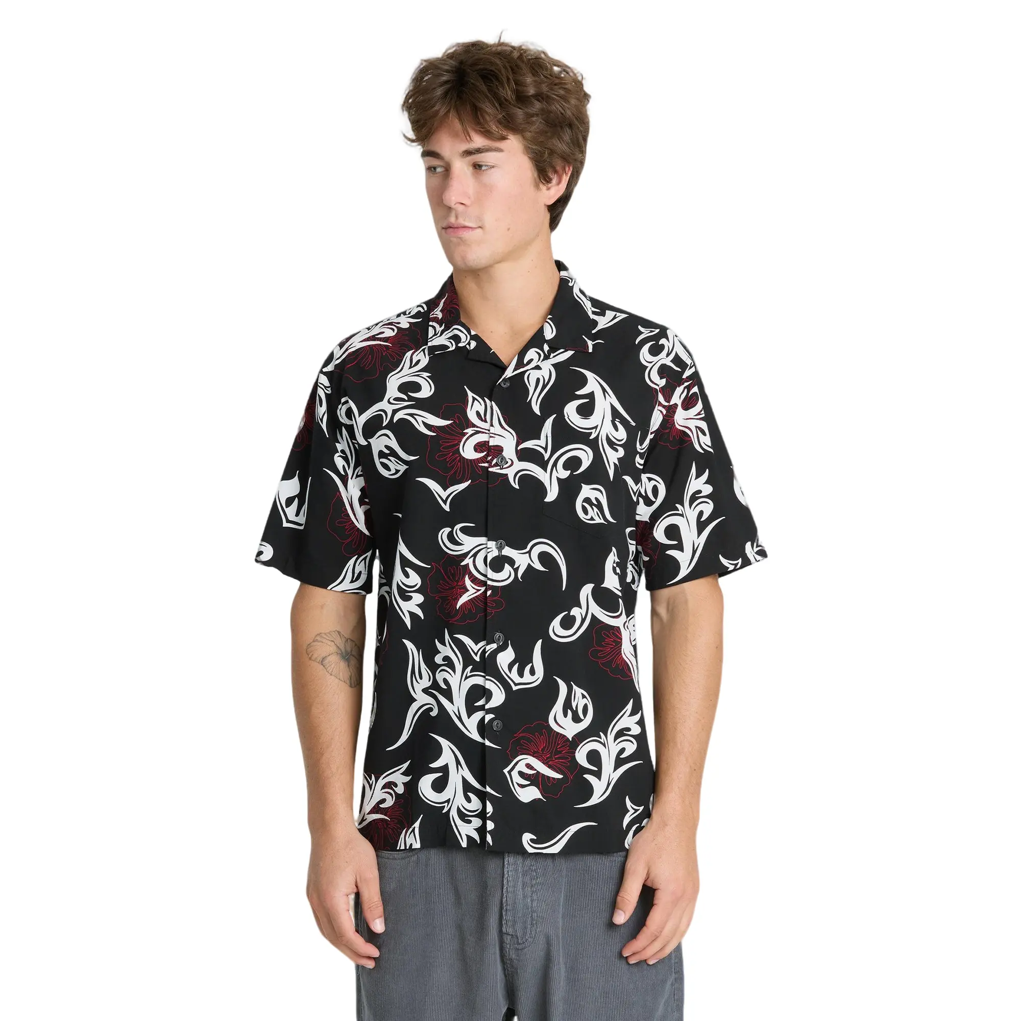Quiksilver | Ceremonial Camp Short Sleeve Woven Shirt | Men's 100% Cotton Allover Print Button Front Spread Collar | Casual Beach And Everyday Wear